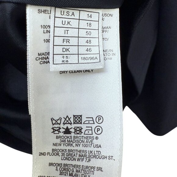 BROOKS BROTHERS Womens Navy Blue Blazer Size14 Italian Wool Goldtone Logo Button - Picture 15 of 16